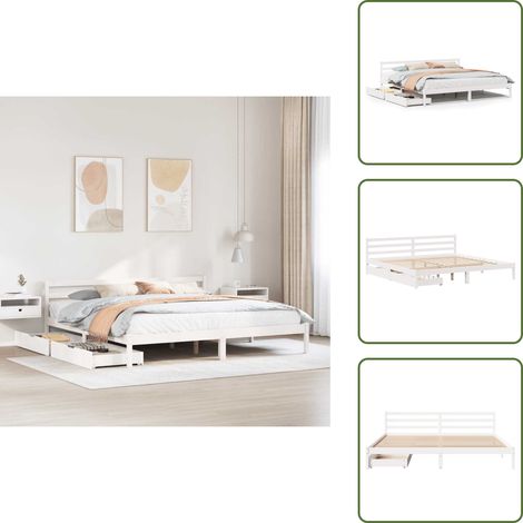 Cadre de lit sans matelas blanc 200x200 cm bois massif de pin - Cadre De Lit - Cadres De Lit - Sommier - Meuble De Chambre À Coucher (1/5)