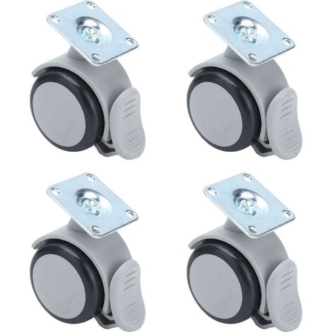 Lot de 4 roulettes pivotantes à 4 trous avec plaque supérieure en caoutchouc et frein, accessoires pour meubles (1/5)