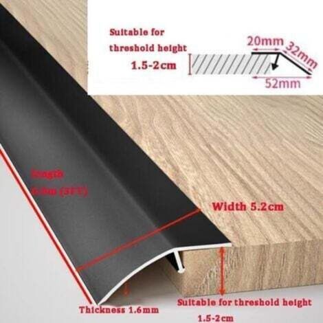 Rampe de seuil en aluminium pour portes/tapis/carrelage/sols irréguliers/parquets, bande de seuil, largeur 52 mm (couleur : noir, 1 pièce) (1/5)