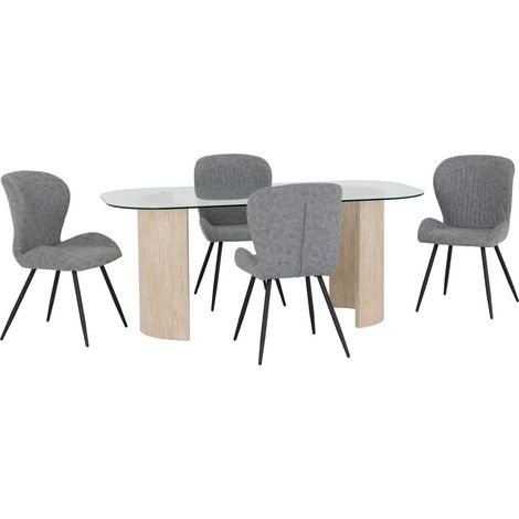Modena Dining Table and Quebec Chairs Set - L90 x W75.5 x H180 cm - Clear/Cream/Grey