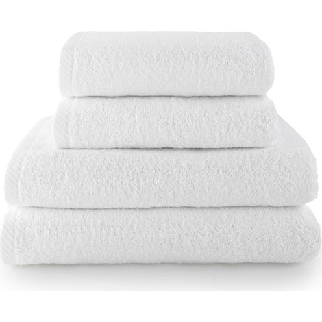 Plafonnier Cristal Lot de 4 Serviettes - 2 Bain Et 2 Toilette - 100% Coton - 400g/m² - Absorbant - Blanc (1/5)