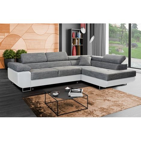 Aston Right Hand Facing Corner Sofa Bed with Storage and Lift Mechanism - Grey & White (1/5)