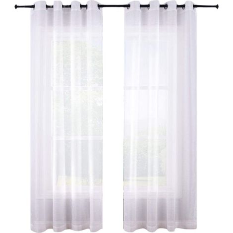 Set di 2 tende trasparenti da 210 cm con occhielli bianchi, voile di poliestere per camera da letto (1/4)