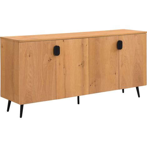 Credenza a 4 ante con placcatura rovere e acciaio Naturale chiaro e Nero  - SINOLO