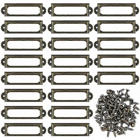 50 porte-étiquettes métalliques avec vis pour meubles, tiroirs, armoires et cartes (1/5)