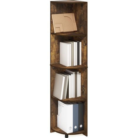 Étagère d'angle À 4 Niveaux, Rangement, Présentoir Bibliothèque, Salon/Bureau, Pin Ambré (1/5)