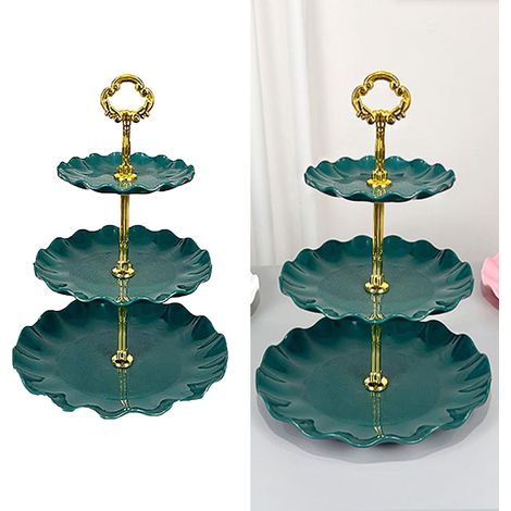 Plateau à fruits style nordique, 3 étages, en plastique, vert foncé, idéal pour les fêtes de Noël. (1/5)