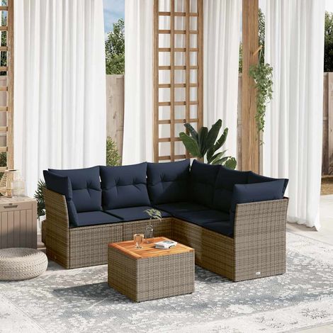 vidaXL 6 Piece Garden Sofa Set with Cushions Grey Poly Rattan (US only) (1/5)