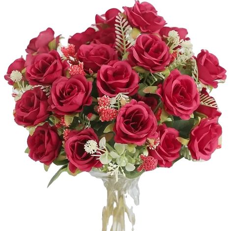 Bouquet de Roses Artificielles, Sans Entretien, Décoration Polyvalente, Rouge, 3Pcs-c (1/2)
