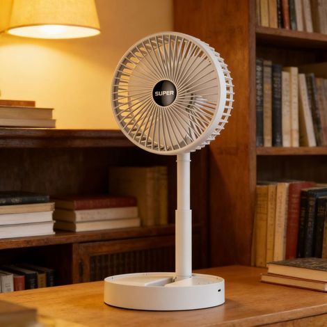 Ventilateur portable pliable 17 cm, rechargeable via USB (batterie 800 mAh), 3 vitesses réglables, inclinaison ajustable jusqu’à 180°, idéal pour bureau, intérieur et camping (1/5)