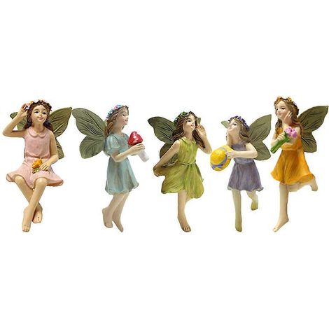 Lot de 5 décorations en résine représentant des fées florales, pour pots de fleurs miniatures.-3.5x3x3.2cm (1/4)