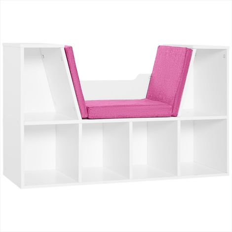 Bibliothèque Meuble étagère rose 6 casiers avec banc et coussin (1/5)