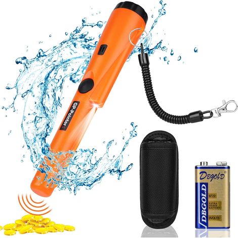 Pinpointer Metal Detector, IP68 Waterproof Portable Metal Detector, 360° Portable Metal Detector with Built-in LED Indicator/Alarm Light/9V Battery, for Treasure Hunting (1/5)