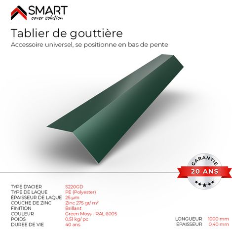 Tablier de gouttière - bac acier - tôle de couverture - Toiture - H12 Vert mousse RAL 6005 L=1m (1/2)