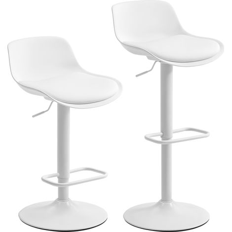 Set 2 Sgabelli da Bar con Schienale Altezza Regolabile Seduta Girevole in Pelle PU e Poggiapiedi Bianco