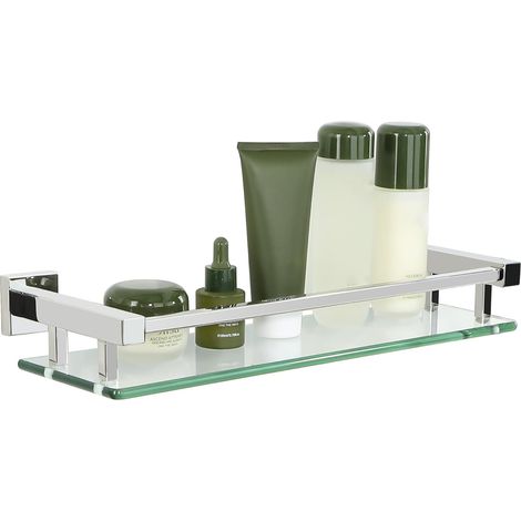 Étagères de Salle de Bain Étagère de Douche en Verre Étagère Murale Rangement Douche avec Tablette, Verre Trempé Rectangulaire, Finition Chrome Poli, 40CM, EGC2000-40-C Étagère de salle de bain pour (1/5)