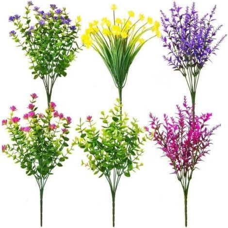 Fleurs artificielles anti-UV 6pcs, bouquets de fausses fleurs extérieures pour décoration maison, balcon, jardin, fenêtre, bureau et mariage (1/5)