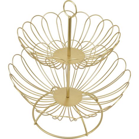 Geometrische Obstschale aus goldfarbenem Eisen, zwei abnehmbare Etagen, moderner nordischer Stil, für Hochzeiten, Küchen und Wohnzimmer, minimalistisches, kreatives Design (1/5)