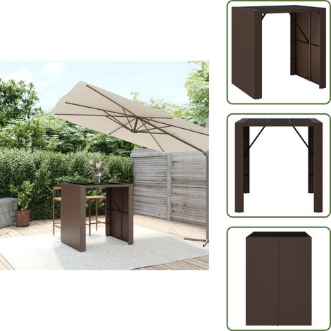 Mesa de exterior - vidaXL Mesa bar con superficie cristal ratán PE marrón 105x80x110 cm - Mesa de pub