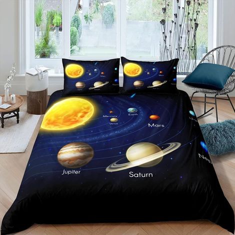Planètes Housse de Couette 220x240cm Galaxy Space housse de couette pour Enfants Garçons et Filles Cosmic Ensemble de Literie Education Planet Orbit Decoration Parure de Lit Système Solaire literie (1/4)