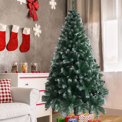 Sapin de Noël artificiel vert de 180 cm avec support métallique et 650 branches, idéal pour la décoration de votre bureau ou de votre maison. (1/5)