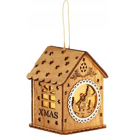 COLGANTE DE ÁRBOL DE NAVIDAD CASA PARA EL ÁRBOL DE NAVIDAD BRILLANTE BOLA DE MADERA LED (1/5)