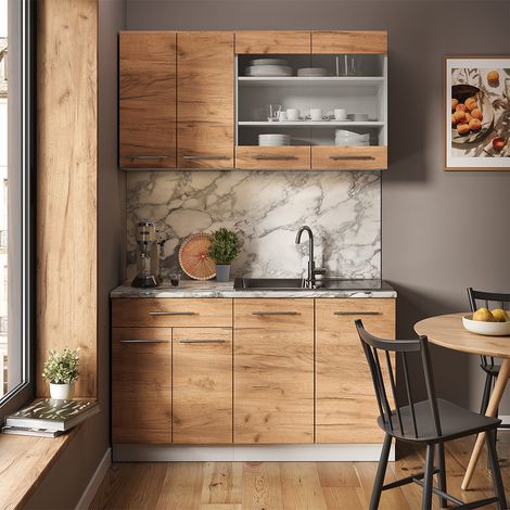 Cocina para solteros Fame-Line, Oro potencia roble/blanco, 140 cm , ET Antracita, Vicco