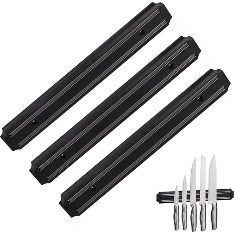 Barre magnétique pour Couteaux, Lot de 3, 33 cm de Long, Plastique, Rangement ustensiles & Outils, Noir (1/5)