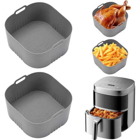 2 stampi in silicone per friggitrice ad aria (4,1 litri), riutilizzabili in alternativa alla carta da forno, adatti al microonde (serie Airfryer), grigi (1/2)