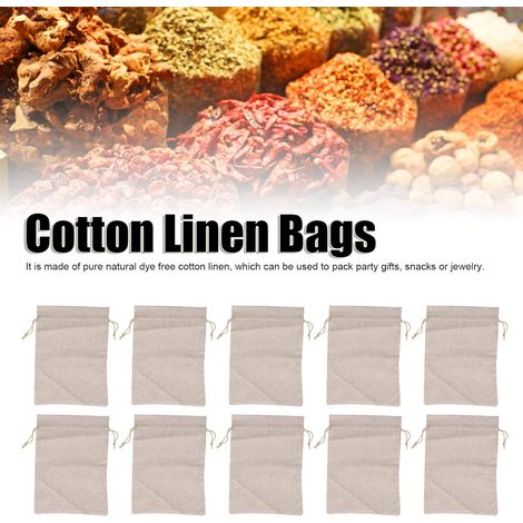 Sac en Lin en Coton, 10 pièces Petits Sacs de Rangement en Polyvalents avec Cordons de Serrage pour Cadeau de fête de Chaussure de Stockage d'oignon de Pomme de Terre en Coton