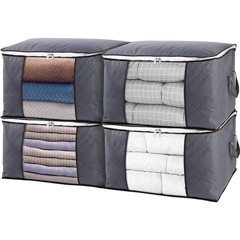 Große Aufbewahrungsbeutel für Kleidung, 4er-Set Kleiderschrank-Organizer für Bettdecken, Decken, Bettwäsche, faltbar