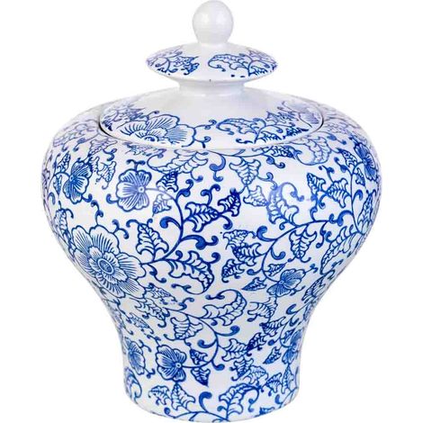 Jarrón de cerámica blanco y azul, d23x28h cm (1/5)