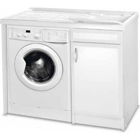 Mobile lavatoio 105x60 cm in Pvc con vasca in resina coprilavatrice a DX Bianco