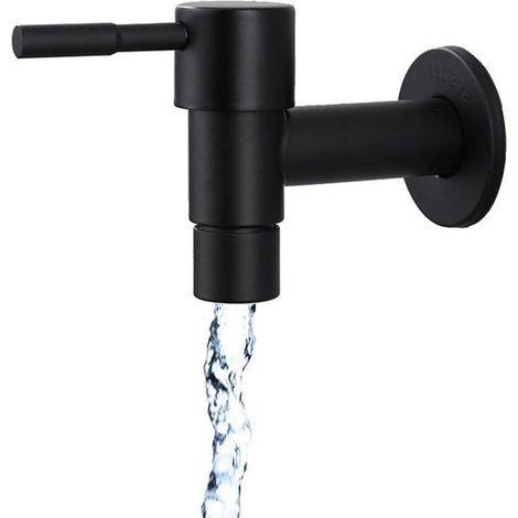 Single-hole black stainless steel wall-mounted cold water faucet for kitchens, bathrooms, gardens, sinks, laundry rooms, and gardens. (1/5)