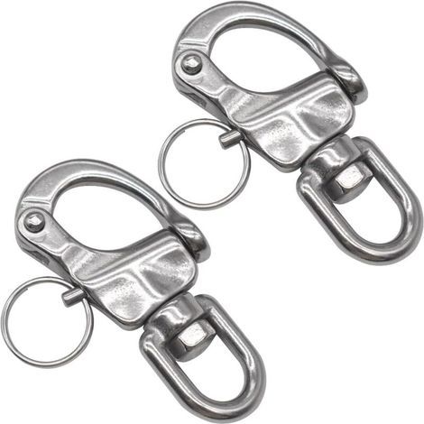 Moschettone girevole con occhiello, 2 pezzi, moschettone a grillo in acciaio inox, grillo a sgancio rapido, moschettone resistente, clip a D per yacht e imbarcazioni da diporto. (1/4)