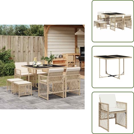 Cojines para sillas - vidaXL Set comedor de jardín 9 pzas con cojines ratán sintético beige - Muebles de exterior