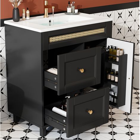 Meuble vasque inclus 76x46 cm 2 tiroirs noir OKMYHOME (1/5)