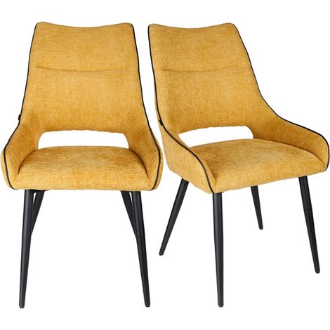 Lot de 2 chaises en tissu jaune et pieds en métal noir - ANAÏS 2 (1/5)