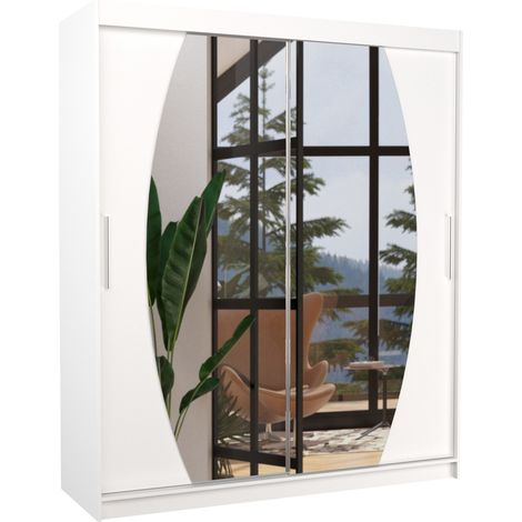 Armoire de chambre à coucher 2 portes coulissantes blanc et miroir Balko 180cm (1/5)