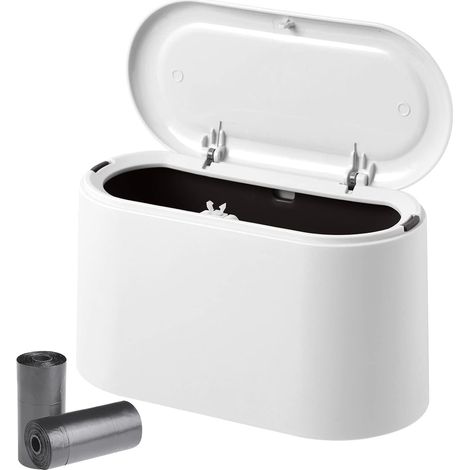 Corbeille de table couvercle bouton poussoir design compact plastique salle de bain ou bureau 22 x 11 x 13 cm (1/4)