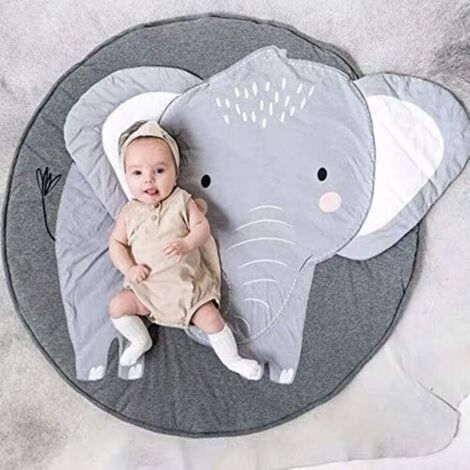Pr Tapis Ramper bébé Tapis de jeu Tapis Ramper de enfants Rond Animaux Moquette Enfant Tapis pour Fille Garçon 90x90cm (Eléphant) (1/5)