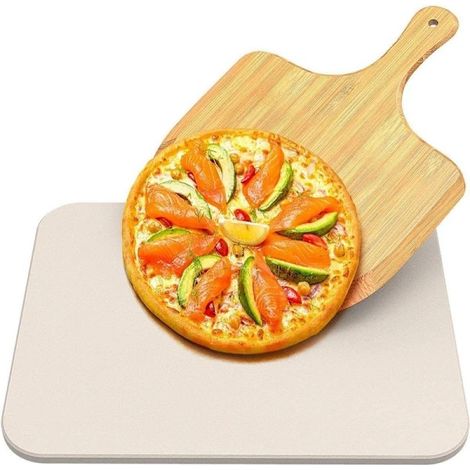 Set di pietre refrattarie in cordierite con spatola in legno naturale, adatto per forno a gas e barbecue.