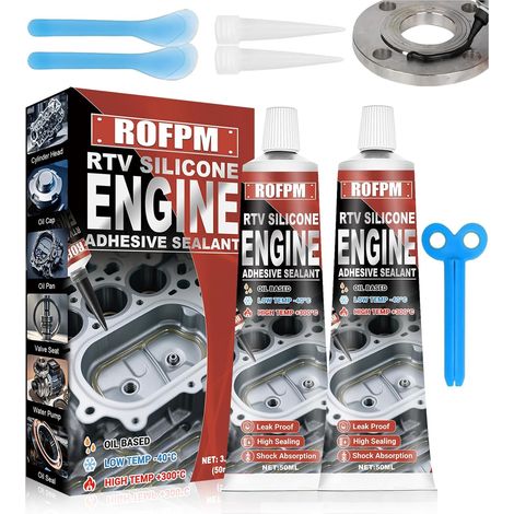 2 x Black Engine Seal Paste, Silicone Rtv, High Temperature, Exhaust Paste, Cylinder Head Gasket, Oil Seal for Car and Motorcycle Engines, Anti Leak Engine Oil (1/5)