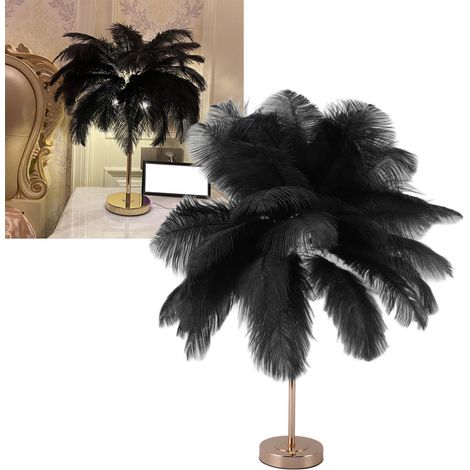 Lampe à Plumes à Interrupteur Tactile, Créatif Noir Autruche Plume Lampe De Table, Abat-Jour avec Veilleuse Éclairage De Table pour Salon, Chambre, Bar, Décoration de La Maison (1/5)