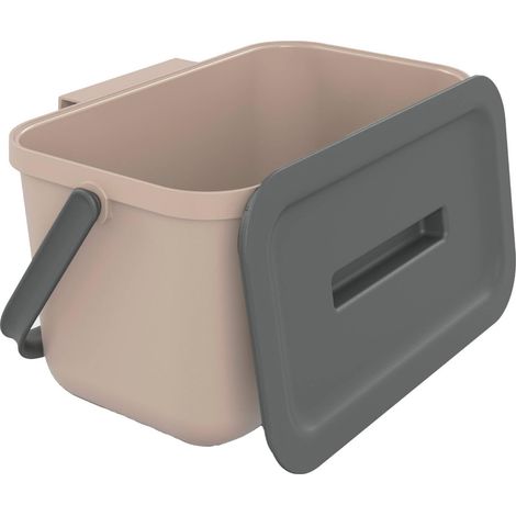 poubelle de tri avec couvercle, anse, en plastique, 4L, taupe (1/4)