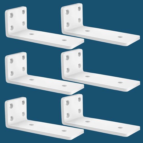 Lot de 6 - Equerre étagère - Support mural - Acier massif 5mm - Charge lourde 50kg - Pour cuisine salle de bain bureau - Blanc - 15 cm