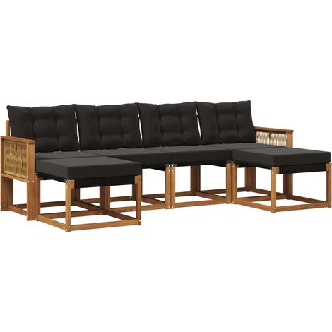 Conjunto de sofás de exterior con cojín 6 pcs Natural y negro vidaXL (1/5)