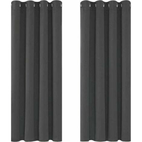 Rideaux occultants isolants thermiques 117x138 cm – 100% polyester triple-tissage – Protection contre lumière et froid – Lot de 2 pièces gris foncé (1/5)