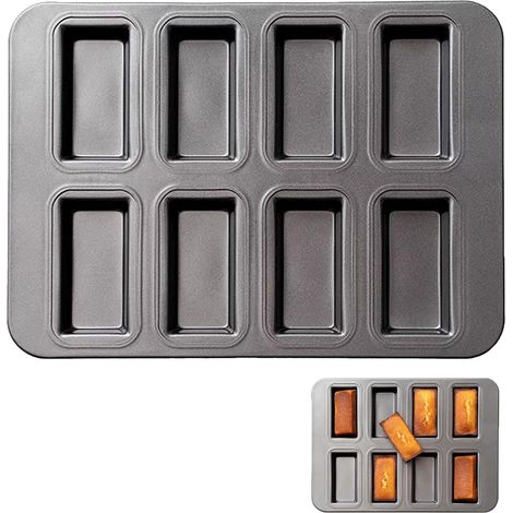 Lntyq Moule Mini Cake, Moule Financier Metal 8 Troue Plaque À Mini Financiers - 25.5 X 20 Cm - Revêtement Antiadhésif, Acier Au Carbone De Qualité Alimentaire Cake Pan