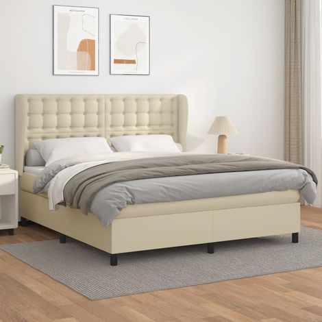 Boxspringbett mit Matratze Creme 180x200 cm Kunstleder (1/5)